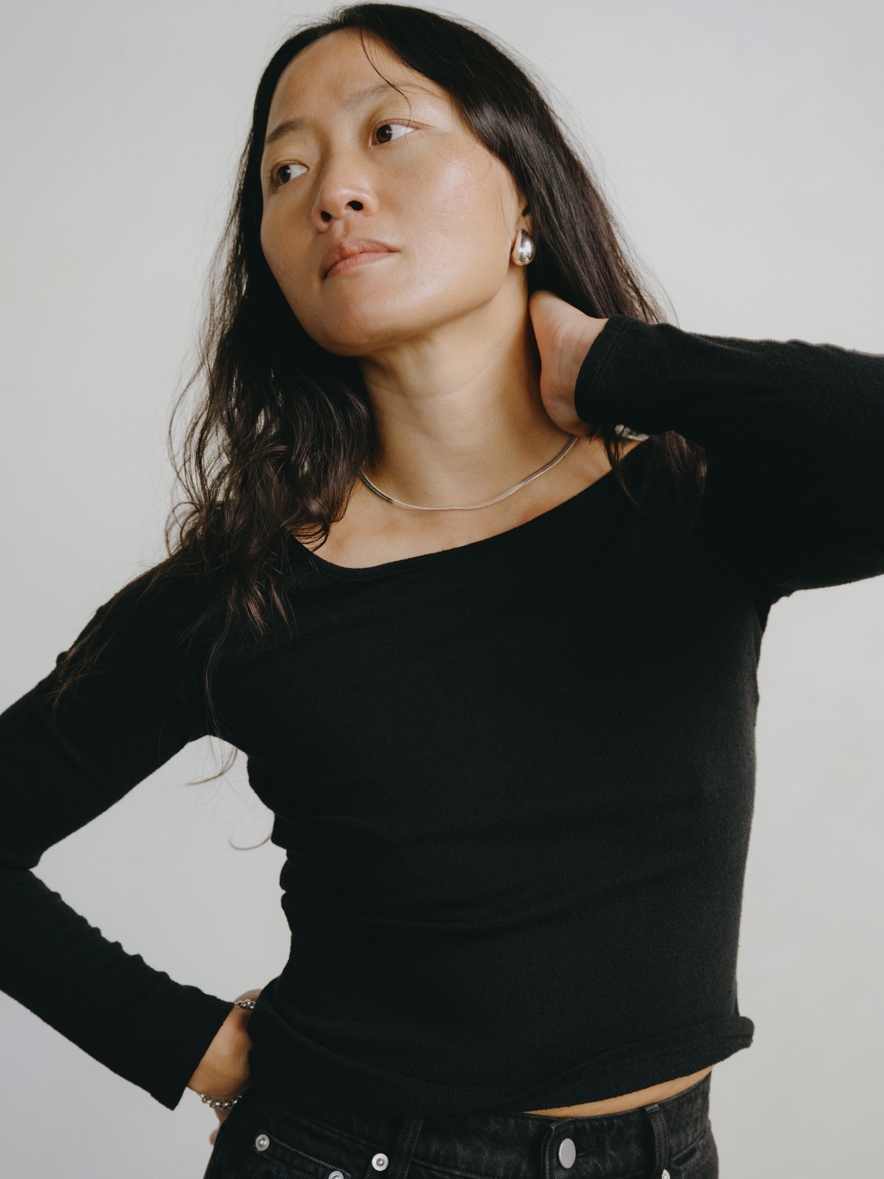 Blake Boatneck, Regen Silk Noil Jersey, Black