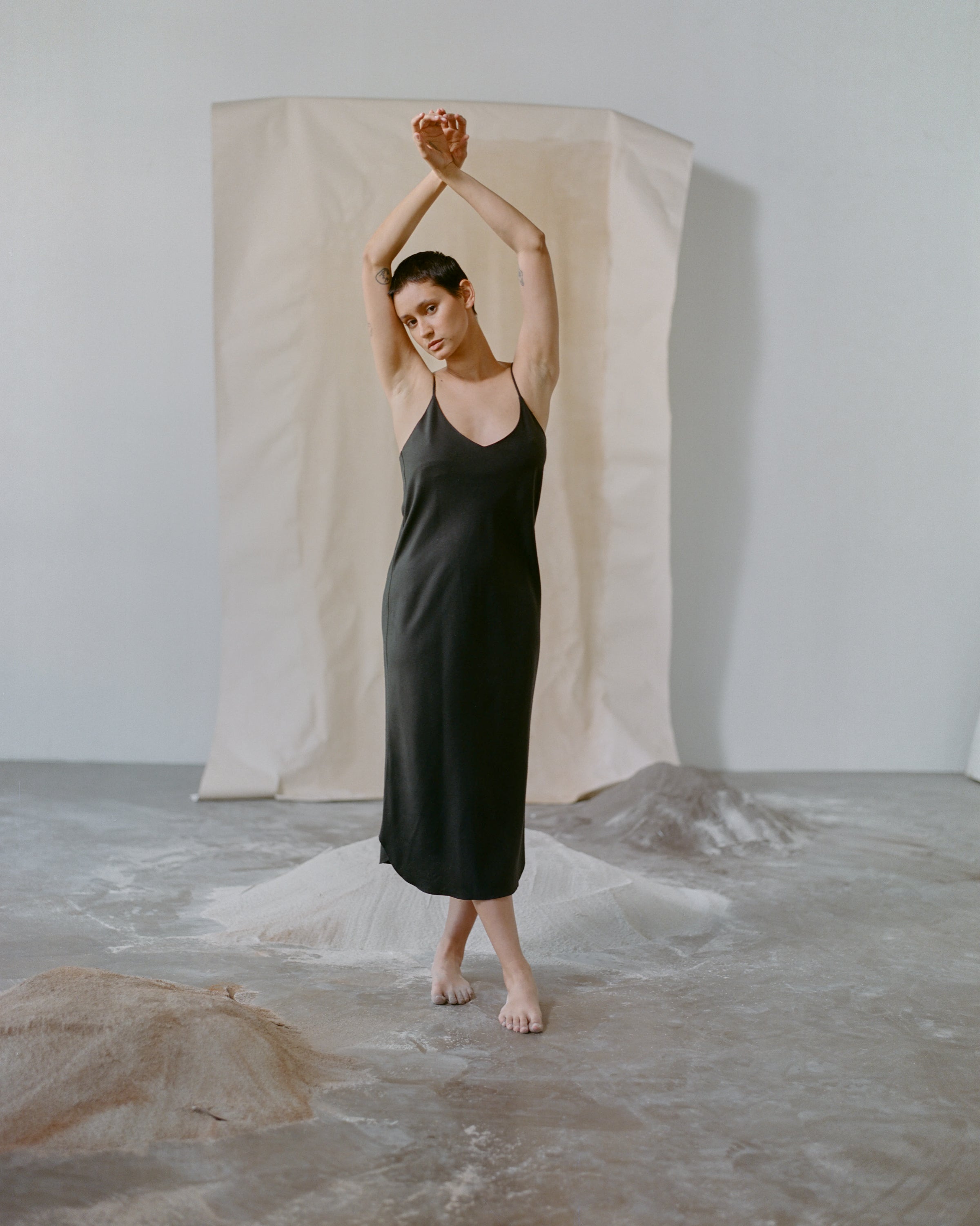 (Imperfect) Bias Slip Dress, Regen Silk Noil, Black